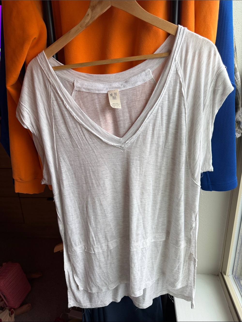 Free People Soft White V-Neck Short Sleeve Tee